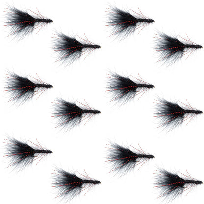 Black Red Crystal Mohair Leech Streamer Fly - 12 Flies Size 8