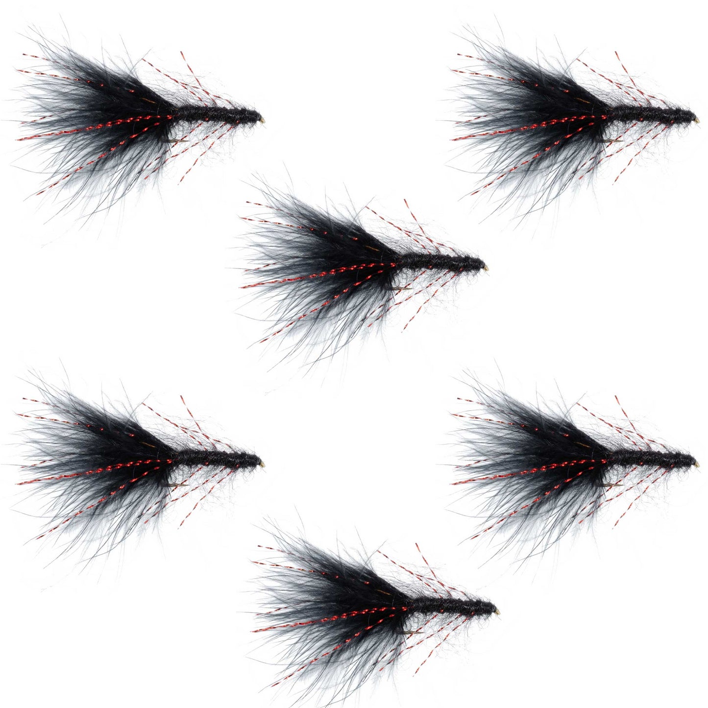 Black Red Crystal Mohair Leech Streamer Fly 6 Flies Size 8
