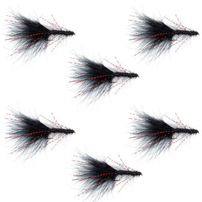 Black Red Crystal Mohair Leech Streamer Fly 6 Flies Size 8