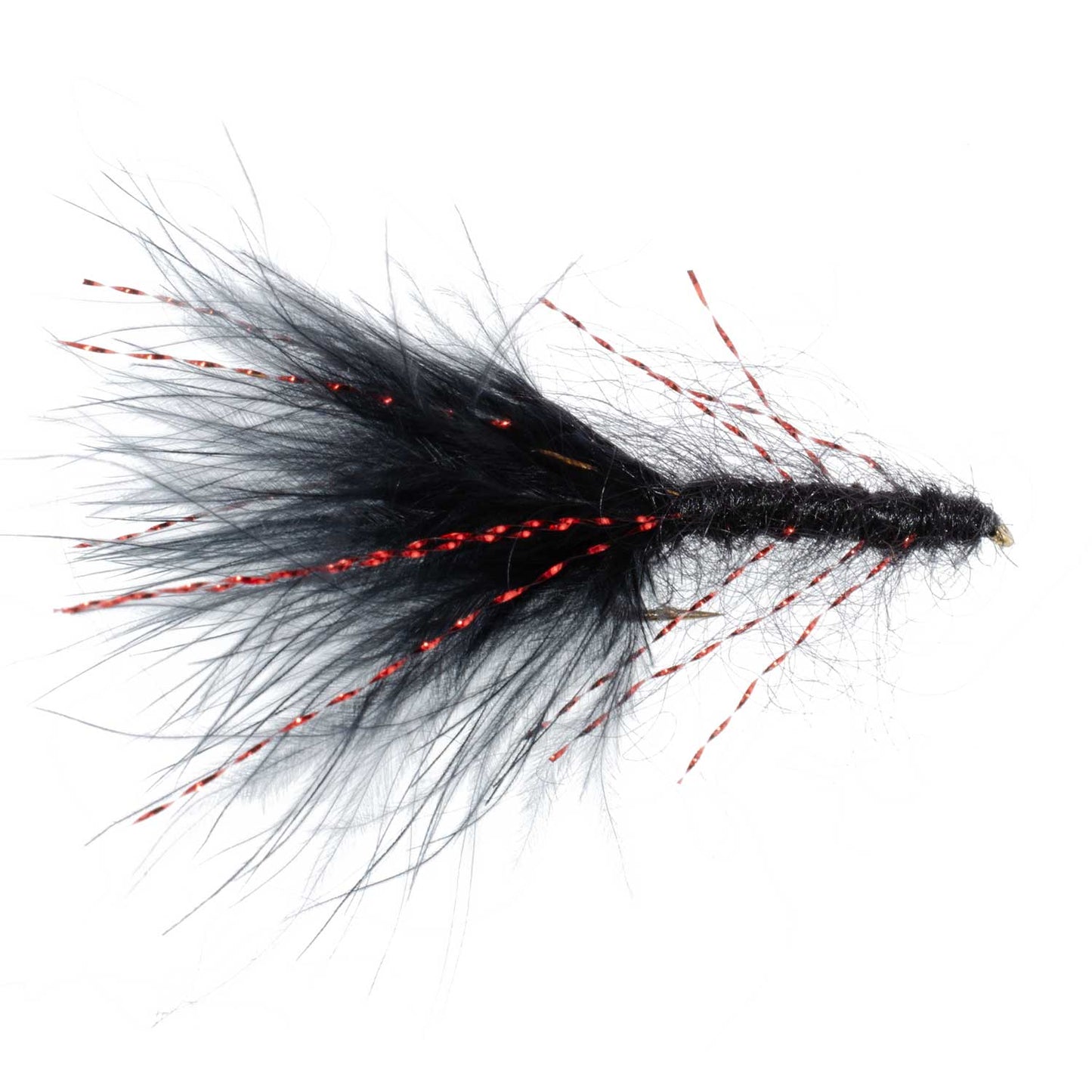 Black Red Crystal Mohair Leech Streamer Fly - 12 Flies Size 8