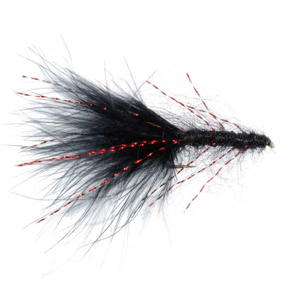 Black Red Crystal Mohair Leech Streamer Fly - 12 Flies Size 8