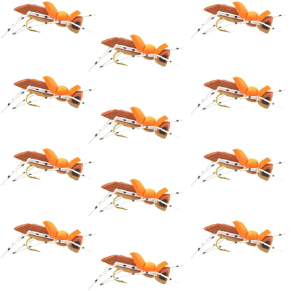 Moorish Hopper Brown Tan Foam Body Grasshopper Fly - 1 Dozen Flies Hook Size 10
