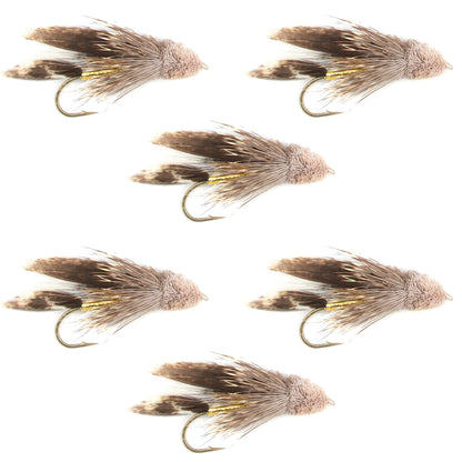 Muddler Minnow Fly Fishing Flies - Classic Bass and Trout Streamers - Set of 6 Flies Hook Size 8