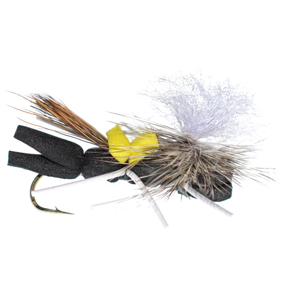 3 Pack Parachute Chernobyl Ant Black Yellow Top Foam Body Grasshopper Fly Hook Size 10