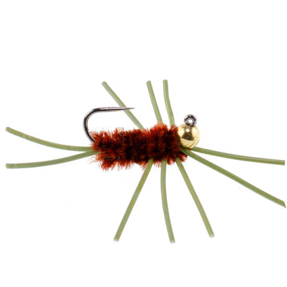 Barbless Pat's Rubber Legs Tungsten Bead Jigged Brown Euro Nymph  - Set of 12 Flies Hook Size 10