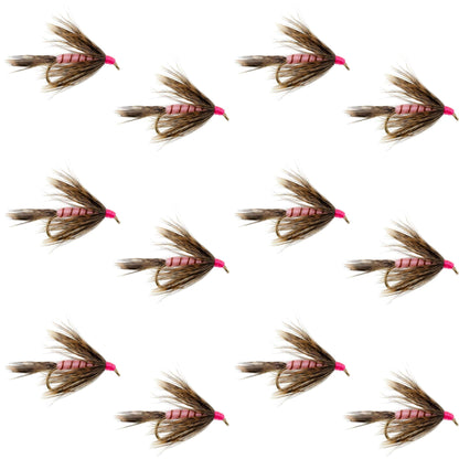 Fall Soft Hackle Grouse and Pink Wet Fly - 12 Flies Size 8