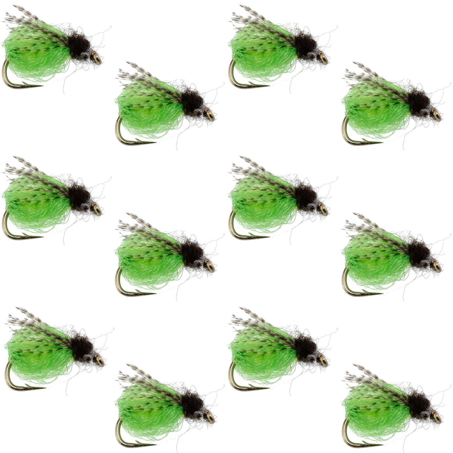 LaFontaine Bright Green Deep Sparkle Caddis Pupa - 1 Dozen Flies Hook Size 12