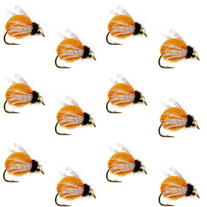 Bead Head LaFontaine Amber Deep Sparkle Caddis Pupa - 1 Dozen Flies Hook Size 18