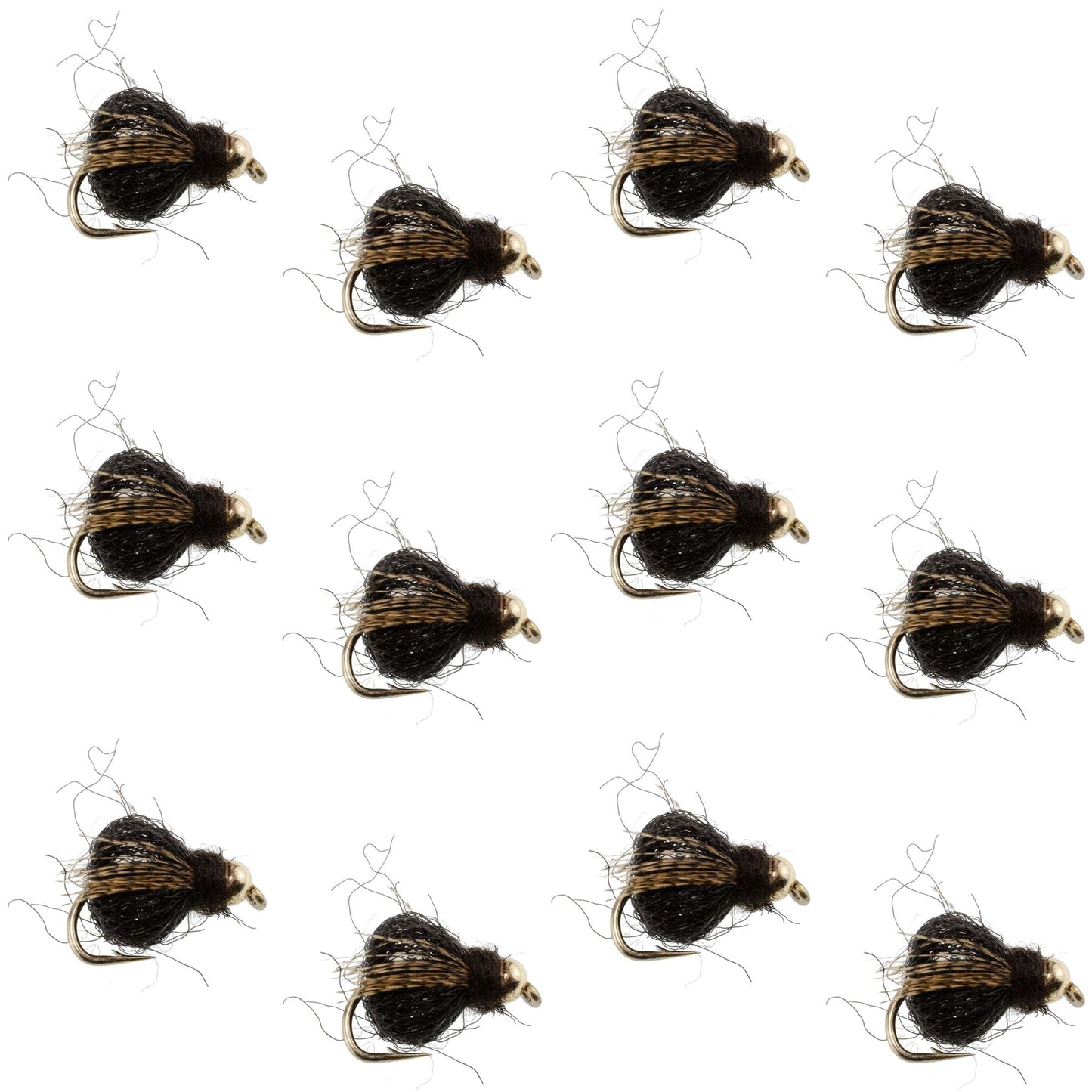 Bead Head LaFontaine Black Deep Sparkle Caddis Pupa - 12 Flies Size 16