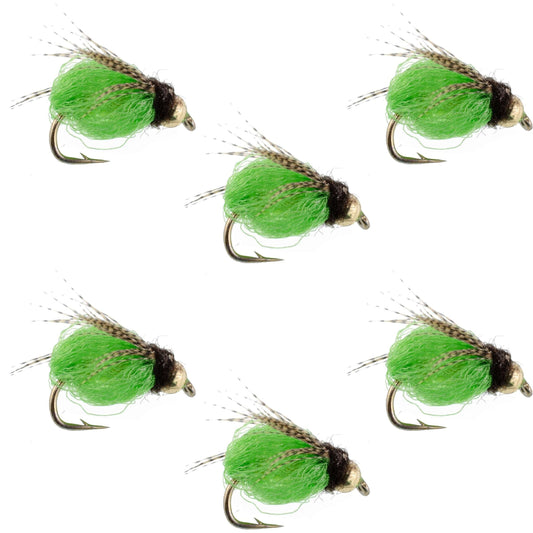 Bead Head LaFontaine Green Deep Sparkle Caddis Pupa - 6 Flies Size 12