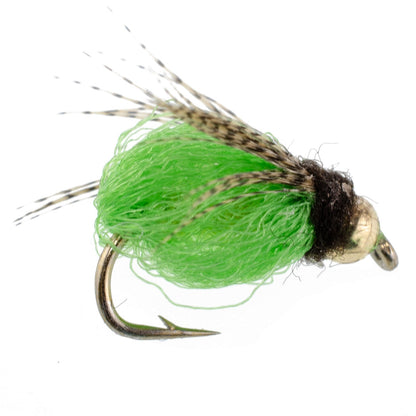 Bead Head LaFontaine Bright Green Deep Sparkle Caddis Pupa - 6 Flies Hook Size 14
