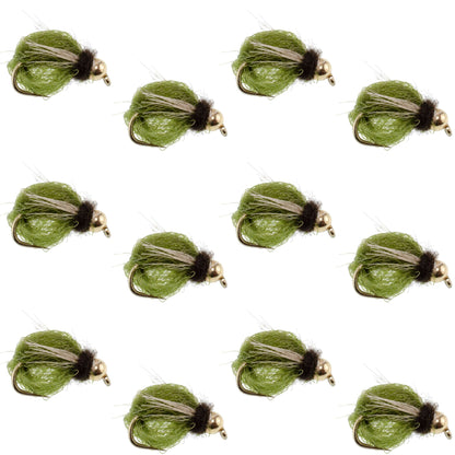 Bead Head LaFontaine Olive Deep Sparkle Caddis Pupa - 12 Flies Size 18