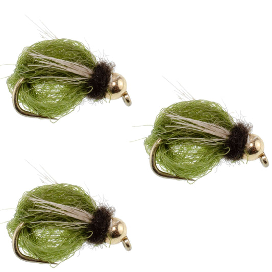 3 Pack LaFontaine Olive Deep Sparkle Caddis Pupa - Hook Size 12