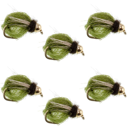 Bead Head LaFontaine Olive Deep Sparkle Caddis Pupa - 6 Flies Hook Size 12