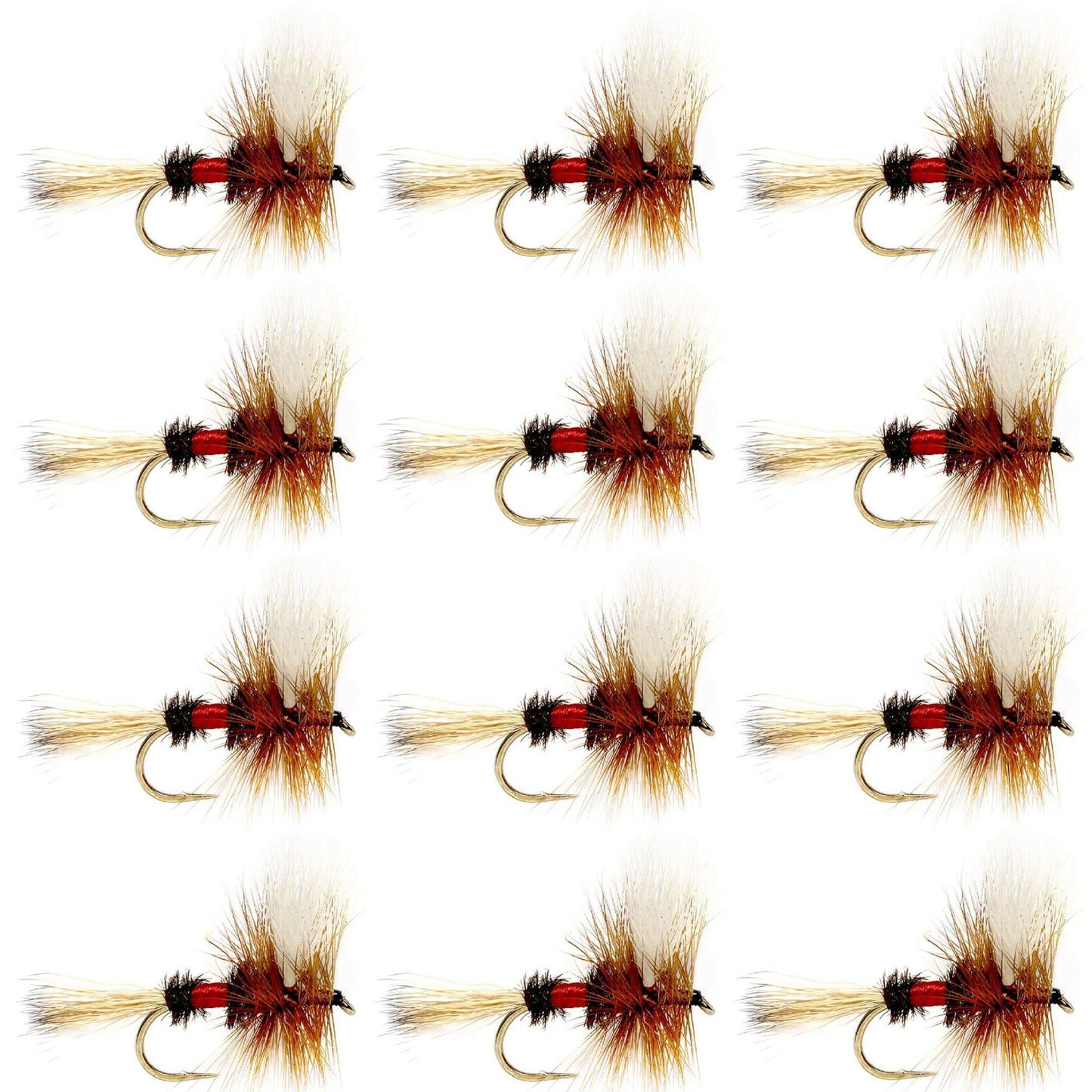 Barbless Royal Wulff Classic Hair Wing Dry Fly - 1 Dozen Flies Hook Size 16