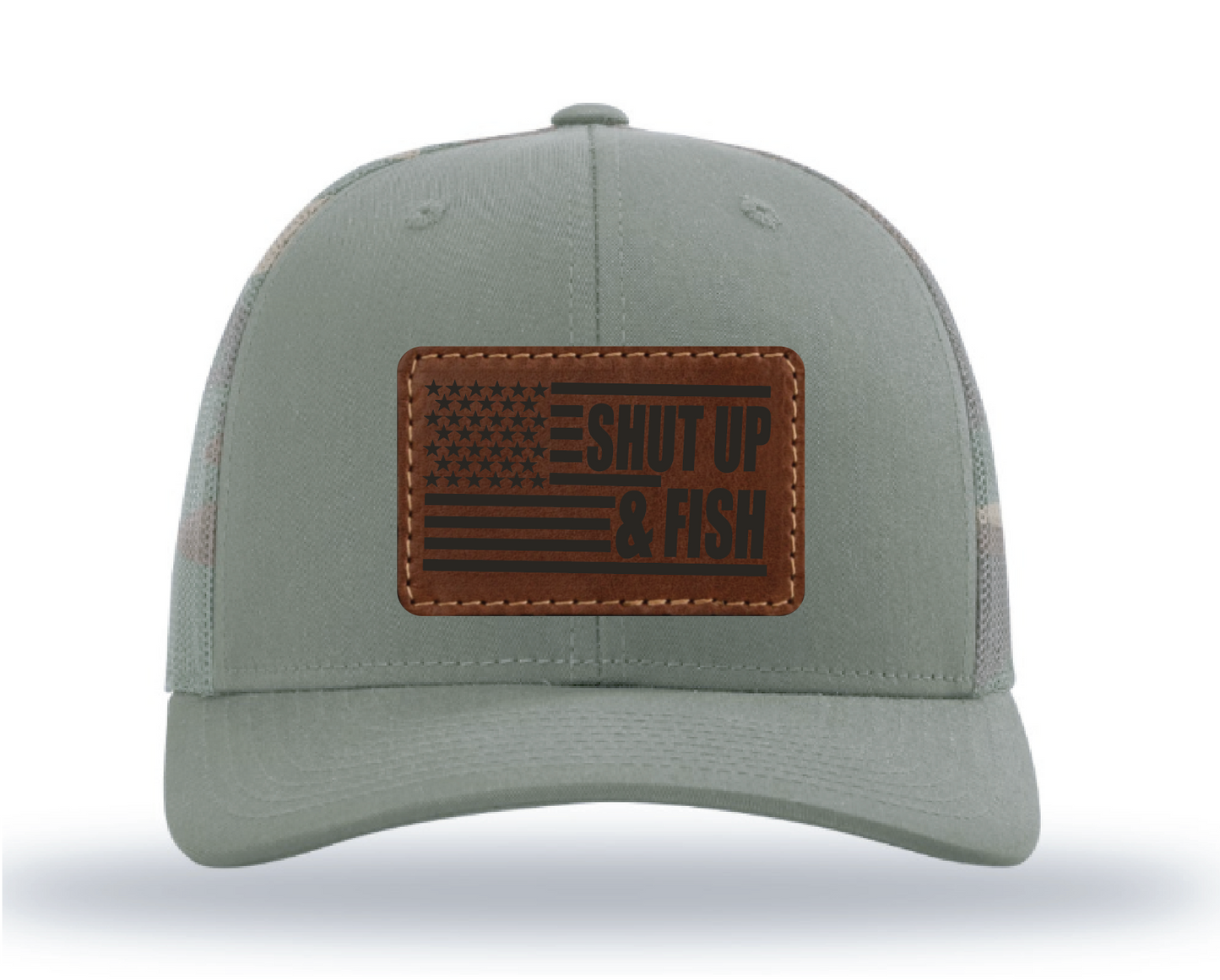 Shut Up & Fish Flag Patch - Green Camo