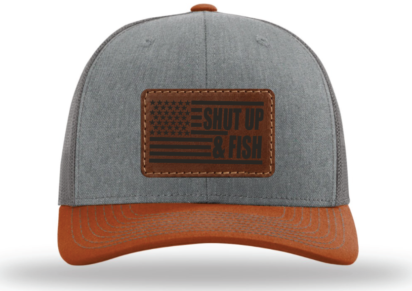 Shut Up & Fish Flag Patch - Gray/Charcoal/Orange