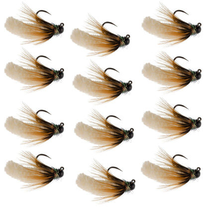 Tungsten Bead Cream Mop Fly Tactical Jig Czech Euro Nymph Barbless - 12 Flies Size 14