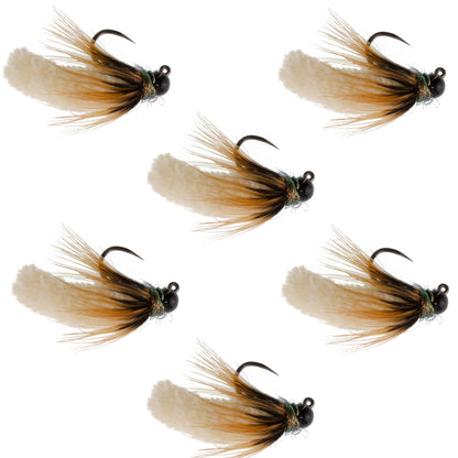 Tungsten Bead Cream Mop Fly Tactical Jig Czech Euro Nymph Barbless - 6 Flies Size 14