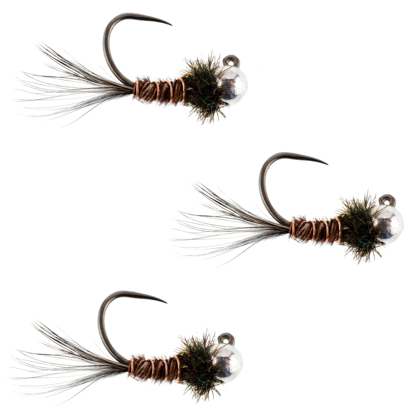 3 Pack Tungsten Pheasant Tail Tactical Jig Euro Nymphing Fly - Hook Size 14