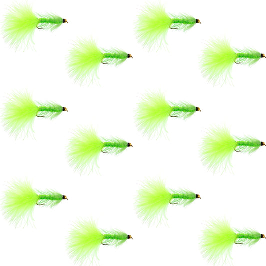 Chartreuse Bead Head Crystal Woolly Bugger Classic Streamer Fly - 12  Flies - Hook Size 4