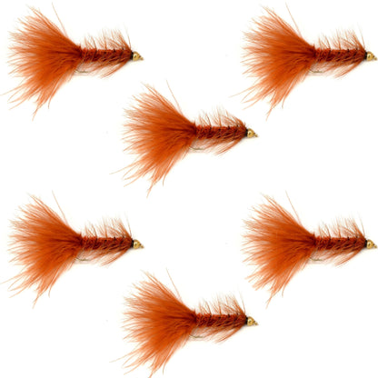 Brown Bead Head Crystal Woolly Bugger Classic Streamer Flies - Set of 6 Trout Fly Fishing Flies - Hook Size 8