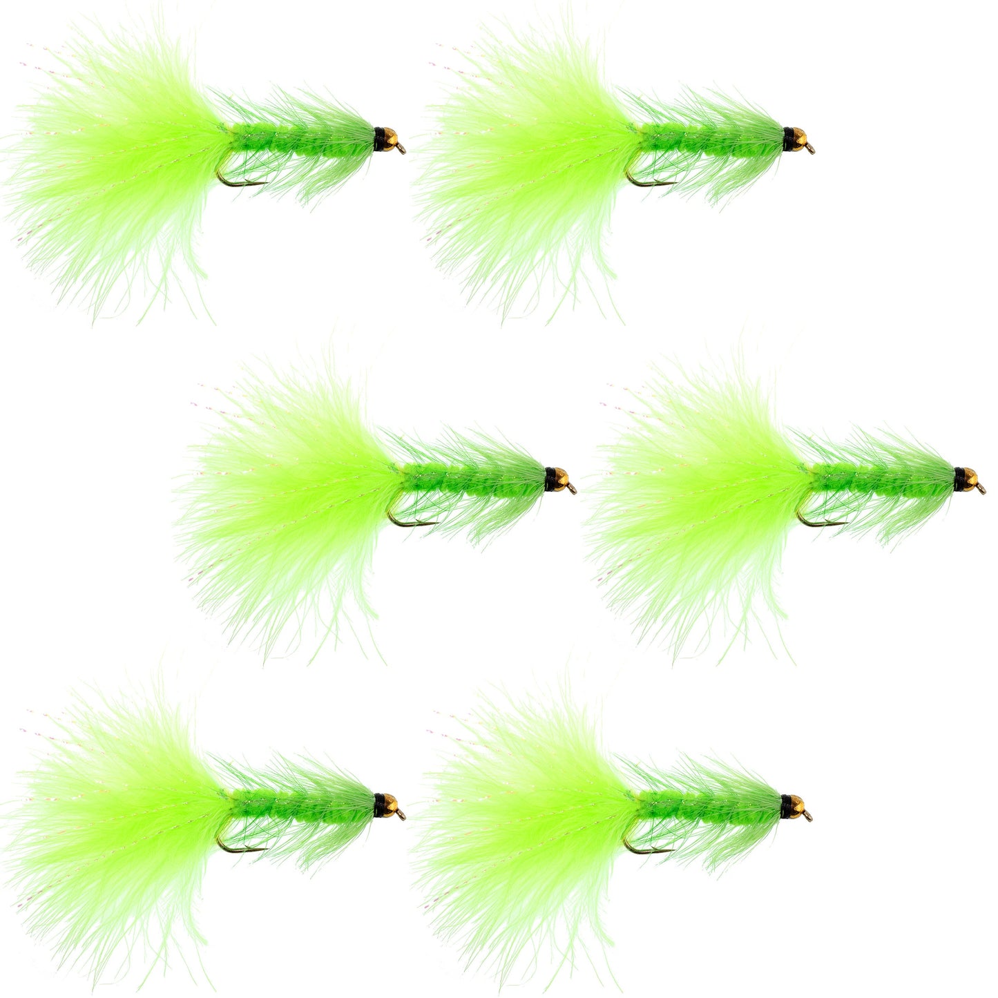 Chartreuse Bead Head Crystal Woolly Bugger Classic Streamer Fly - 6  Flies - Hook Size 4