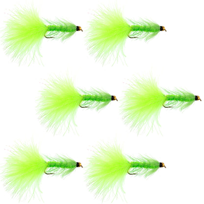 Chartreuse Bead Head Crystal Woolly Bugger Classic Streamer Fly - 6  Flies - Hook Size 4