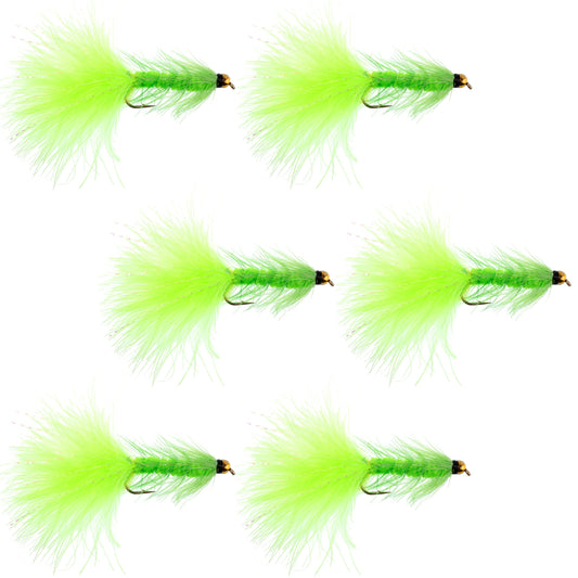 Chartreuse Bead Head Crystal Woolly Bugger Classic Streamer Fly - 6  Flies - Hook Size 4
