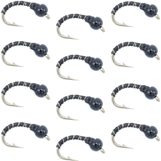 Black Zebra Midge - Black Bead Head - 1 Dozen - Size 22 - Tailwater and Lake Fly Fishing Flies