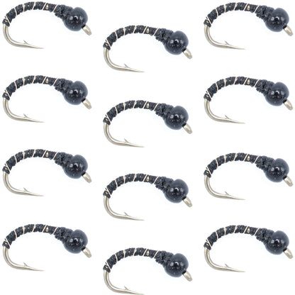 Black Zebra Midge - Black Bead Head - 1 Dozen - Size 24 - Tailwater and Lake Fly Fishing Flies
