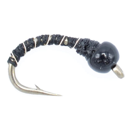3 Pack Bead Head Black Zebra Midge Still Water Nymph Fly Hook Size 24