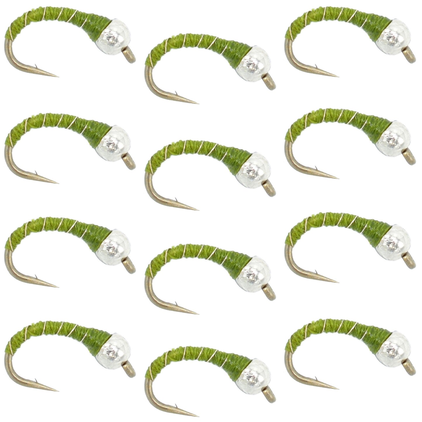 Bead Head Olive Zebra Midge Still Water Nymph 1 Dozen  Hook Size 16