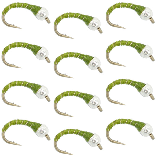 Bead Head Olive Zebra Midge Still Water Nymph 1 Dozen  Hook Size 14