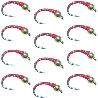 Bead Head Red Zebra Midge Still Water Nymph 1 Dozen Flies Hook Size 18