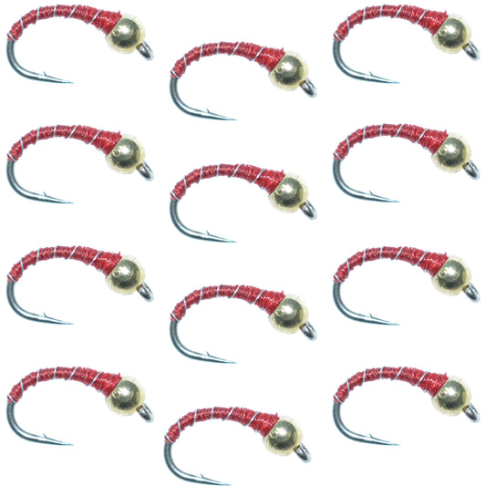 Bead Head Red Zebra Midge Still Water Nymph 1 Dozen Flies Hook Size 16