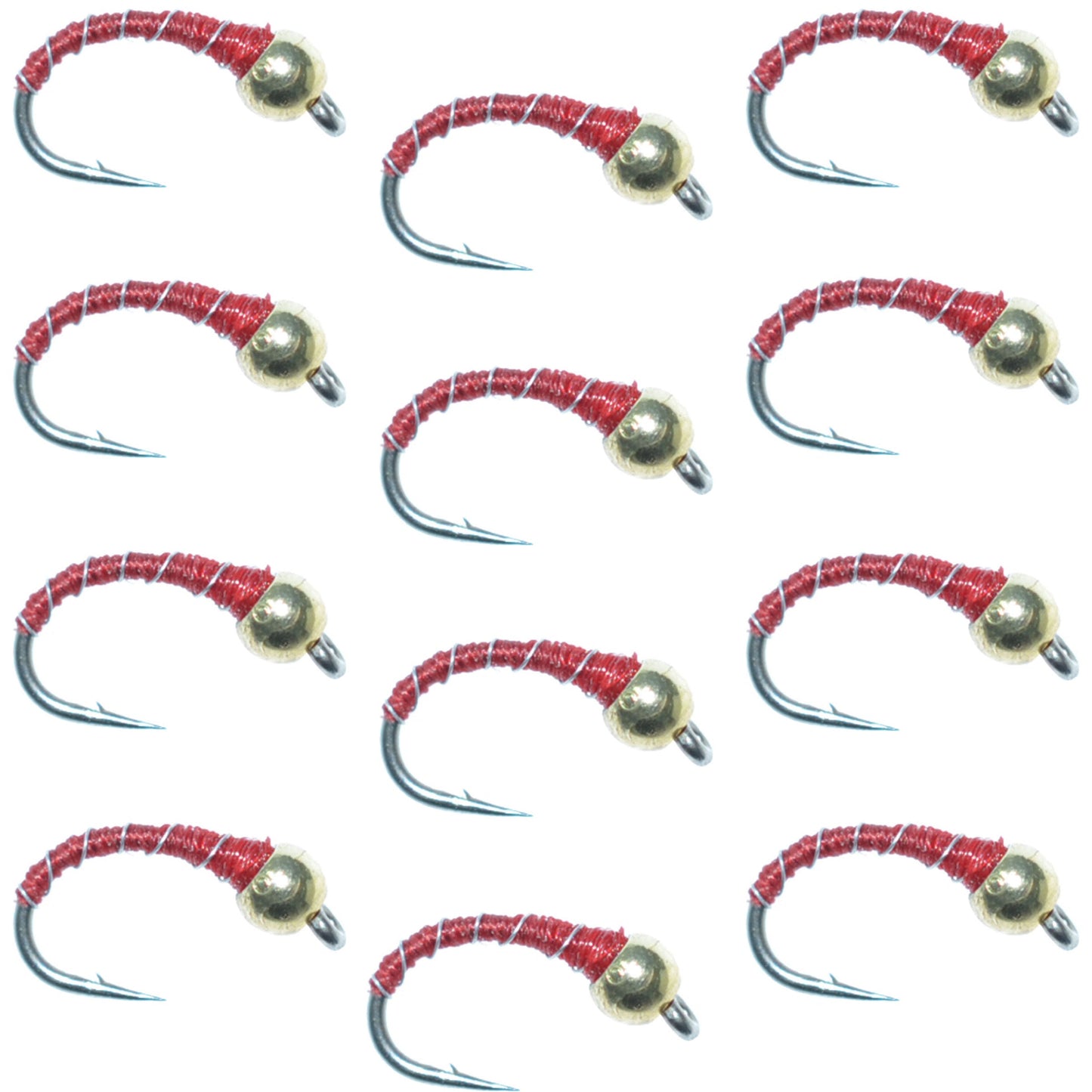 Bead Head Red Zebra Midge Still Water Nymph 1 Dozen Flies Hook Size 14