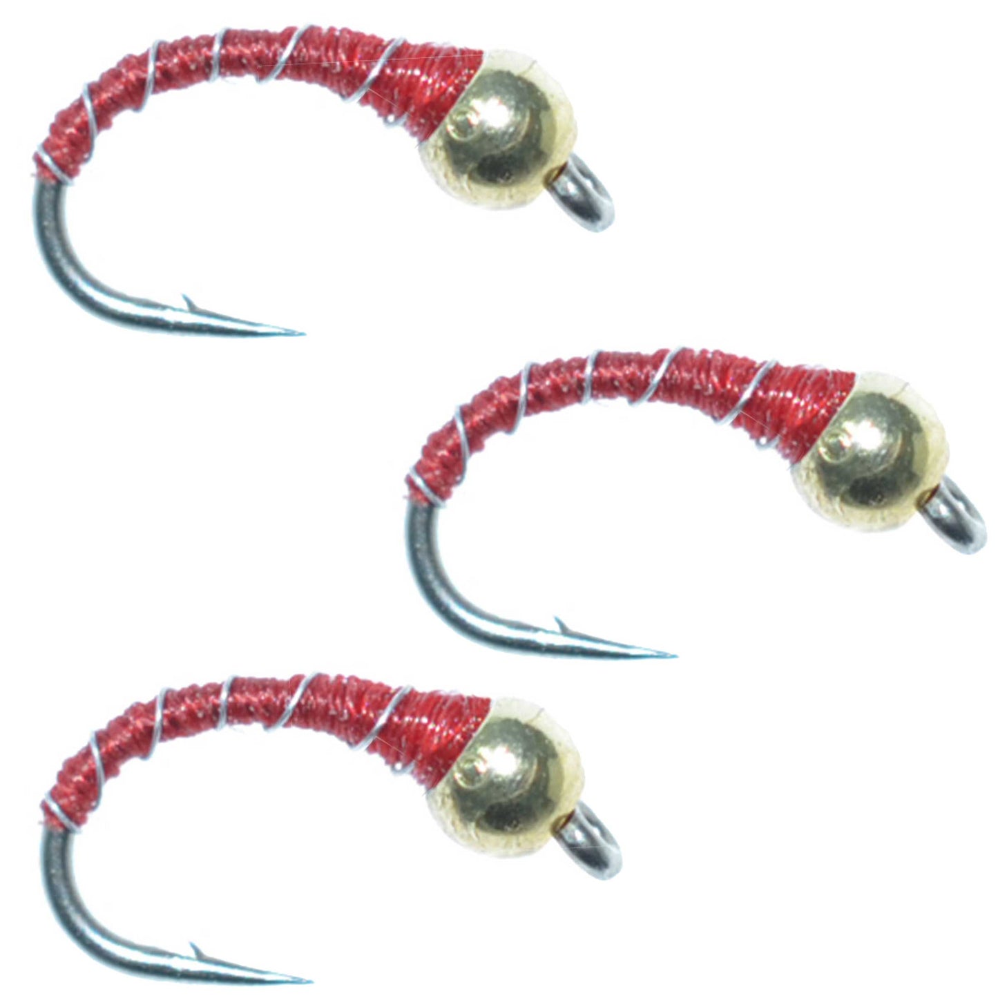 3 Pack Bead Head Red Zebra Midge Still Water Nymph Fly Fishing Fly Hook Size 16