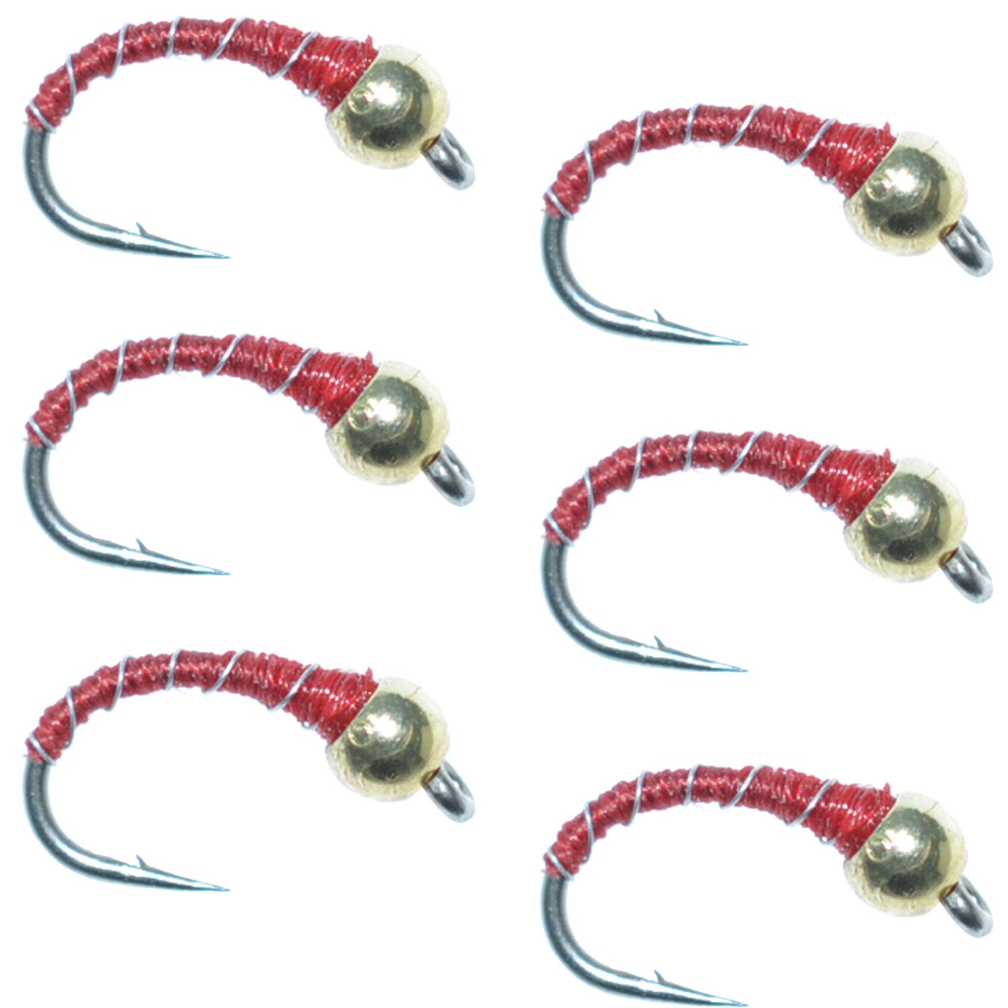 Bead Head Red Zebra Midge Still Water Nymph 6 Flies Hook Size 14