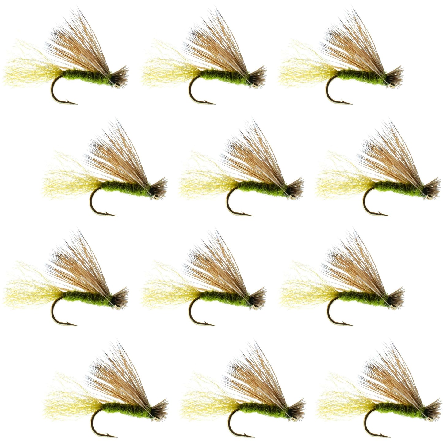 Barbless Olive X Caddis Emerging Caddis Adult Fly - 12 Flies Size 18
