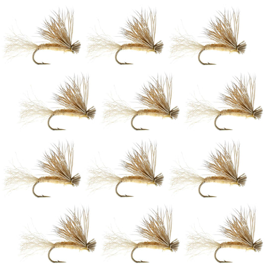 Barbless Tan X Caddis Emerging Caddis Adult Fly - 12 Flies Size 14