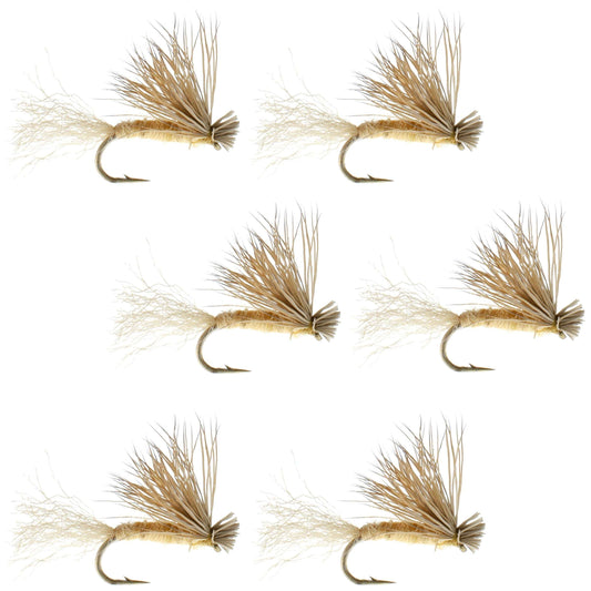 Barbless Tan X Caddis Emerging Caddis Adult Fly - 6 Flies Size 14